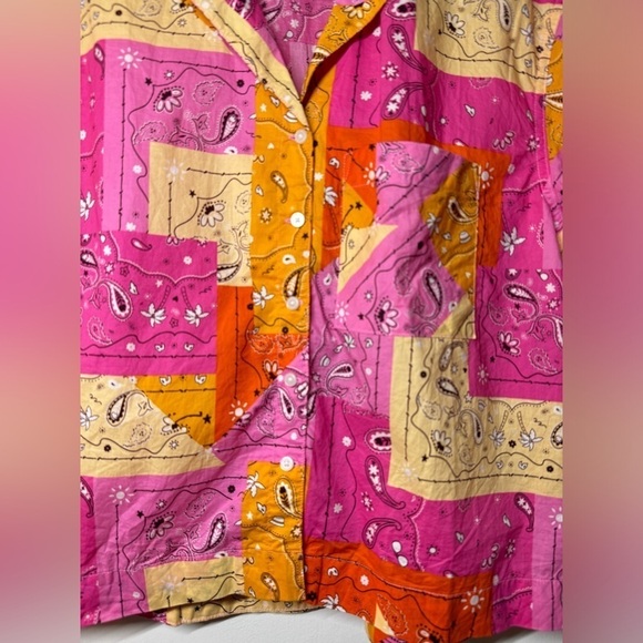 NWT Aerie Poplin Cotton Novelty Paisley Patchwork Button Front Pajama PJ Top XS - Picture 8 of 16
